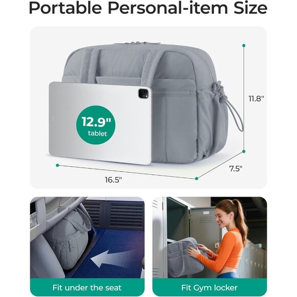 Women Gray Lilac Imported Lightweight Water Resistant Travel Gym Carry On Bag - Picture 2 of 7